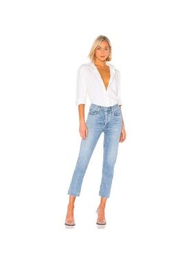 Agolde High-Rise Light Wash Straight Crop Jeans - Light Blue